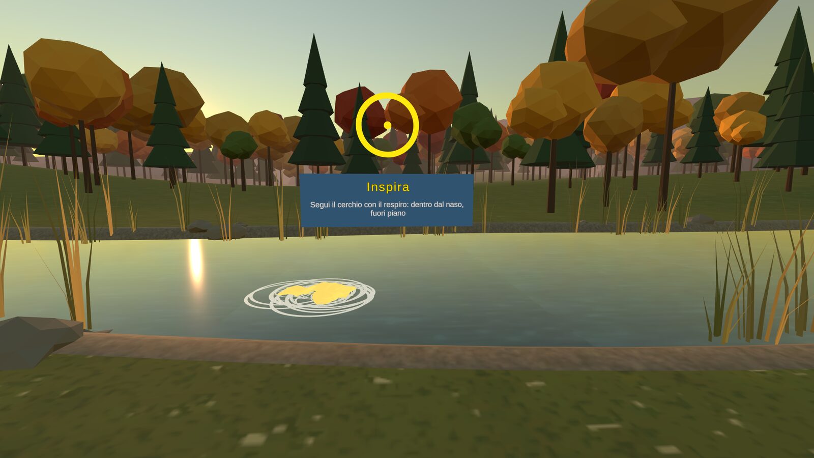 Esperienza VR di mindfulness, foglie sul fiume