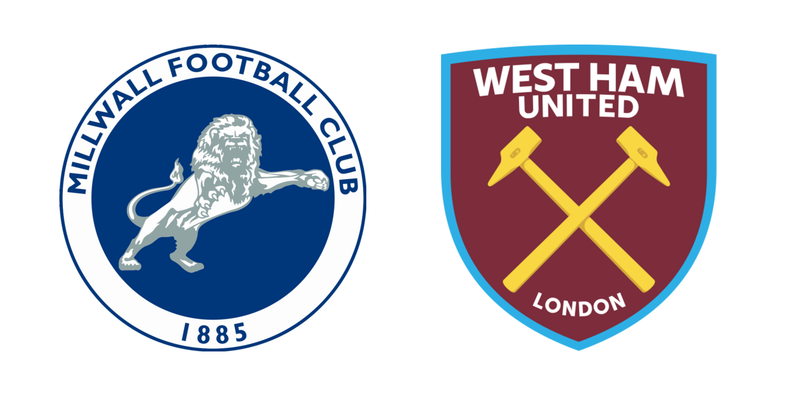 Stemmi di Millwall F.C. e West Ham United F.C., le due squadre londinesi del derby dei Docks